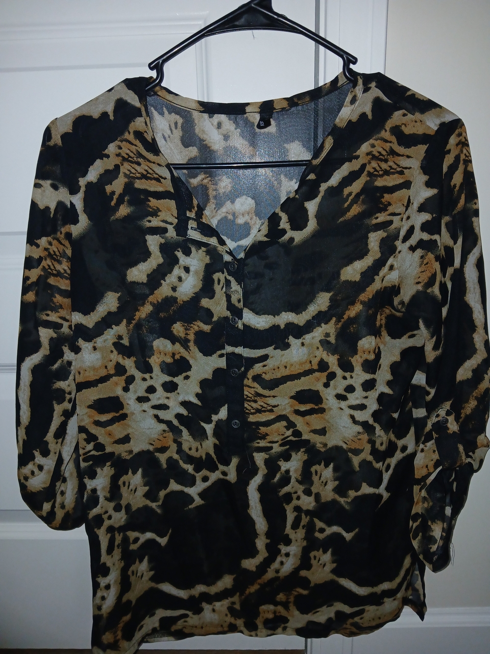 Button-Front Animal Print Blouse - Black & Tan